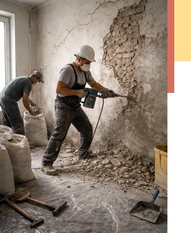 Демонтаж штукатурки со стен в Железногорске от 7359 руб/м² — быстро и недорого | ОТДЕЛОЧНИК-Жлк