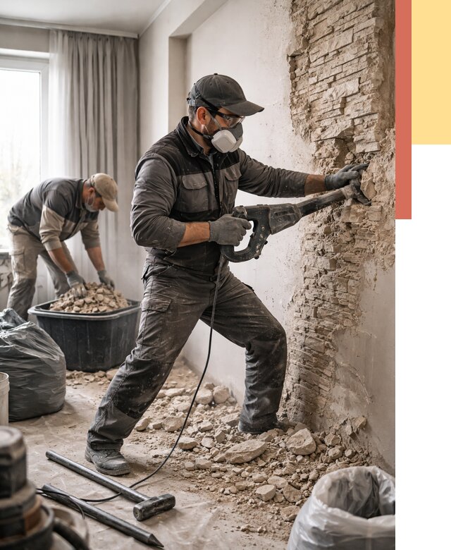 Демонтаж декоративного камня в Железногорске от 1482 руб/м² — быстро и недорого | ОТДЕЛОЧНИК-Жлк