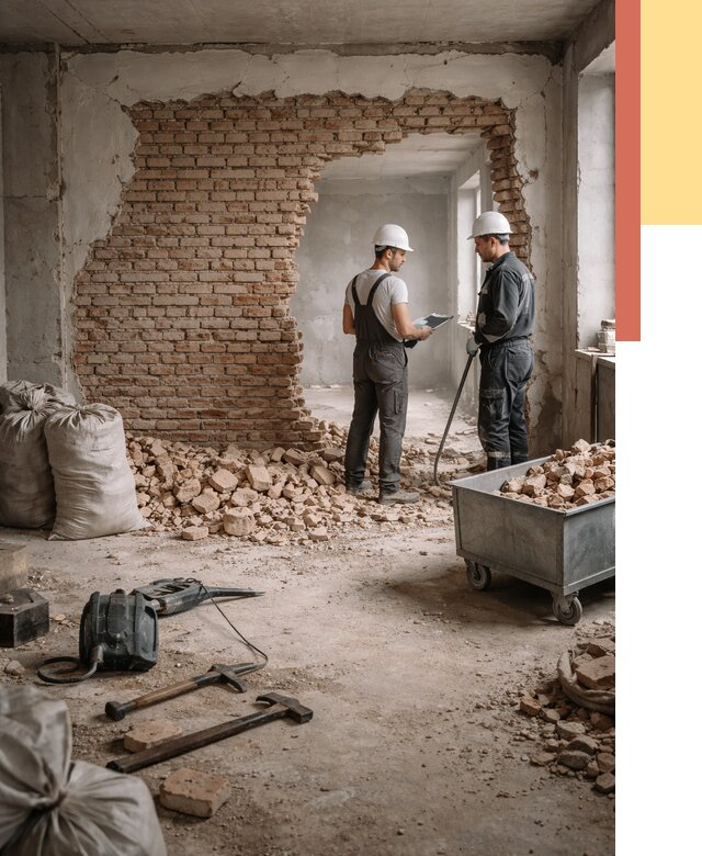 Демонтаж кирпичных стен в Железногорске от 4293 руб. — быстро, недорого, под ключ | ОТДЕЛОЧНИК-Жлк