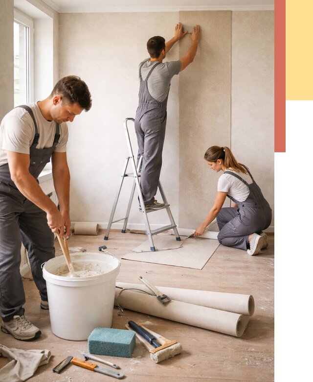 Оклейка стен обоями в Железногорске от 3577 руб/м2 — быстро и недорого | ОТДЕЛОЧНИК-Жлк