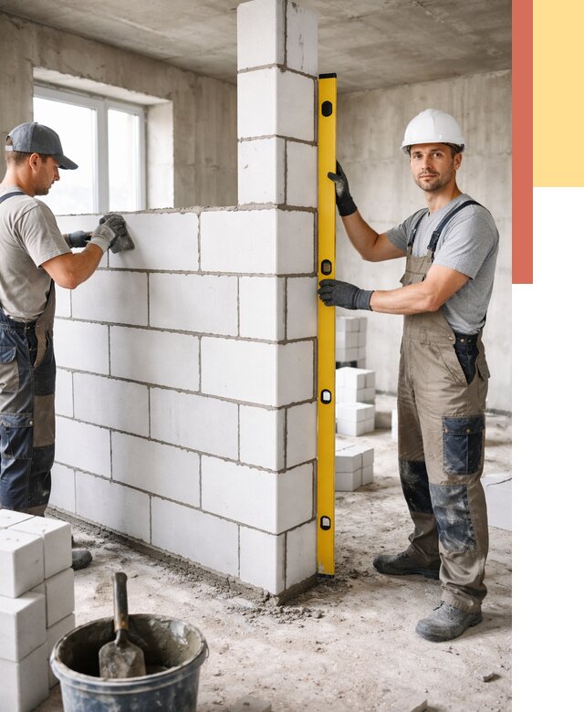 Кладка перегородок из пеноблока в Железногорске от 1840 руб. под ключ | ОТДЕЛОЧНИК-Жлк