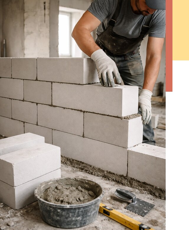 Кладка перегородок из силикатного блока в Железногорске от 4088 руб. под ключ | ОТДЕЛОЧНИК-Жлк