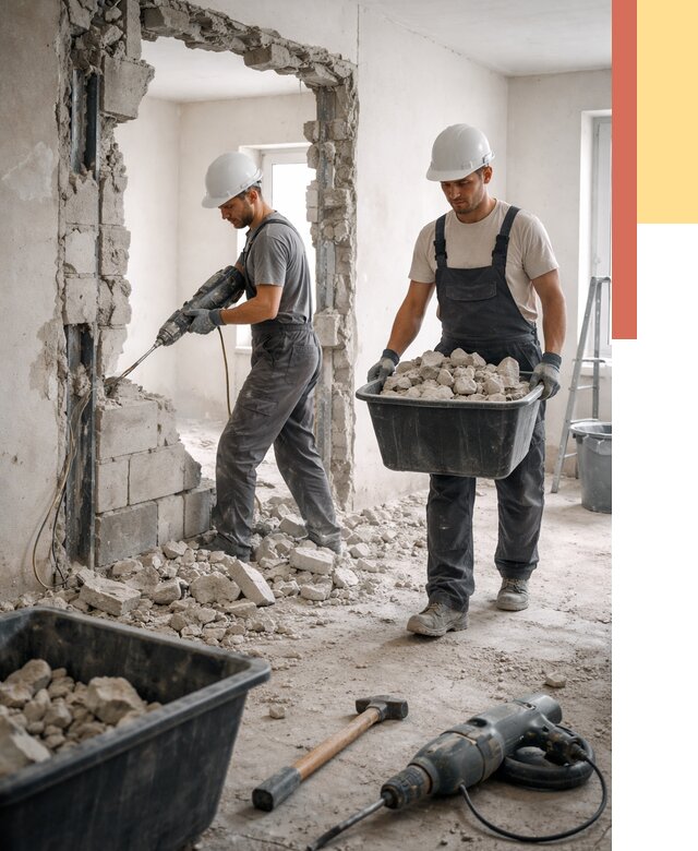 Демонтаж блоковых перегородок в Железногорске от 3833 руб. — быстро и недорого | ОТДЕЛОЧНИК-Жлк