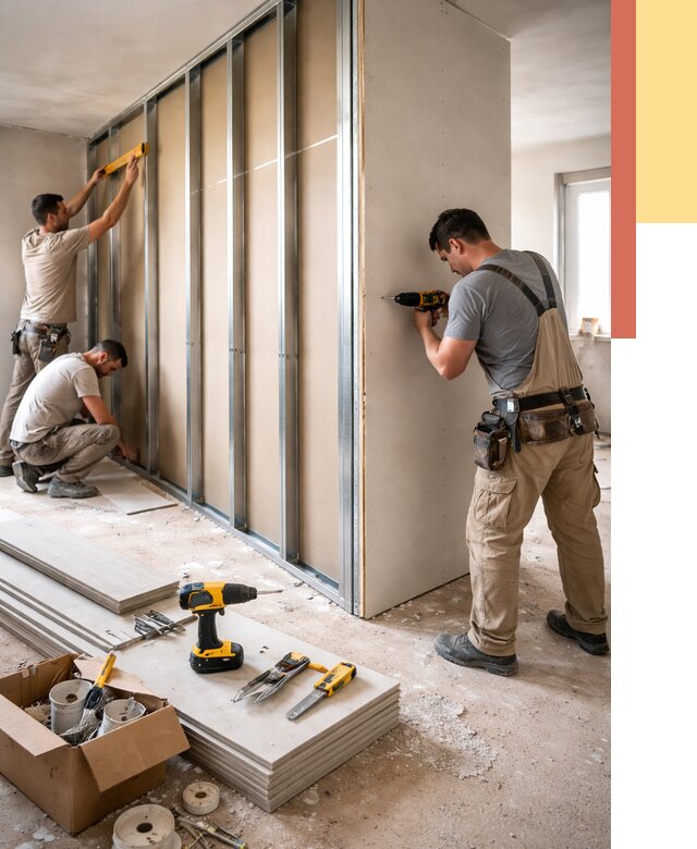 Монтаж однослойной перегородки из гипсокартона в Железногорске от 664 руб. | ОТДЕЛОЧНИК-Жлк