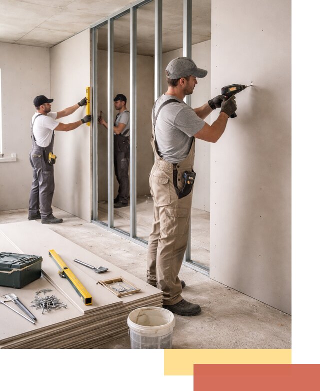 Однослойная перегородка из гипсокартона в Железногорске под ключ, монтаж и отделка