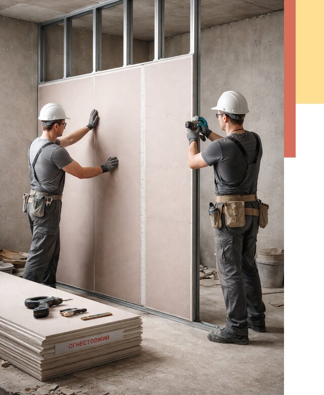 Перегородка из огнестойкого гипсокартона в Железногорске от 1891 руб. под ключ | ОТДЕЛОЧНИК-Жлк