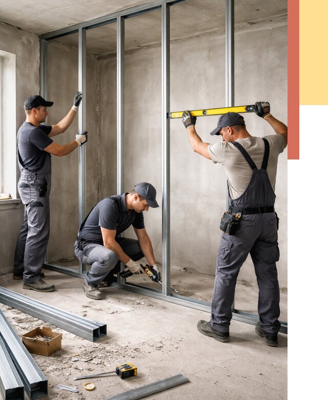 Монтаж каркаса перегородки из профиля в Железногорске от 767 руб. | ОТДЕЛОЧНИК-Жлк