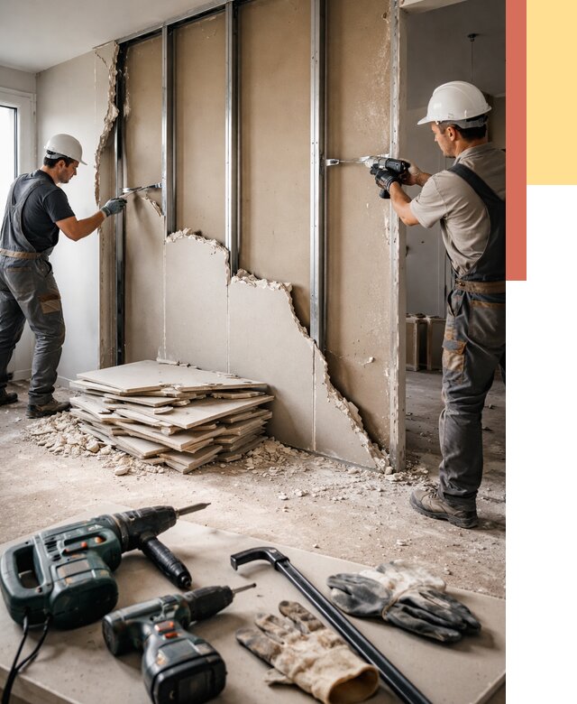 Демонтаж перегородки из гипсокартона в Железногорске от 1227 руб. быстро и недорого | ОТДЕЛОЧНИК-Жлк