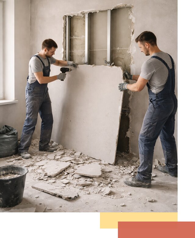 Демонтаж перегородки из гипсокартона в Железногорске быстрый и аккуратный