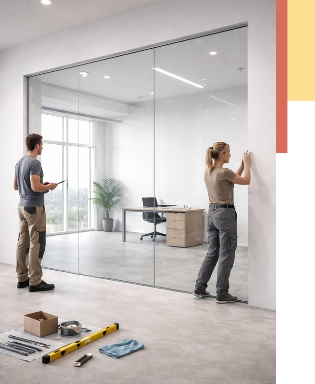 Перегородки из закаленного стекла в Железногорске от 9710 руб. под ключ | ОТДЕЛОЧНИК-Жлк