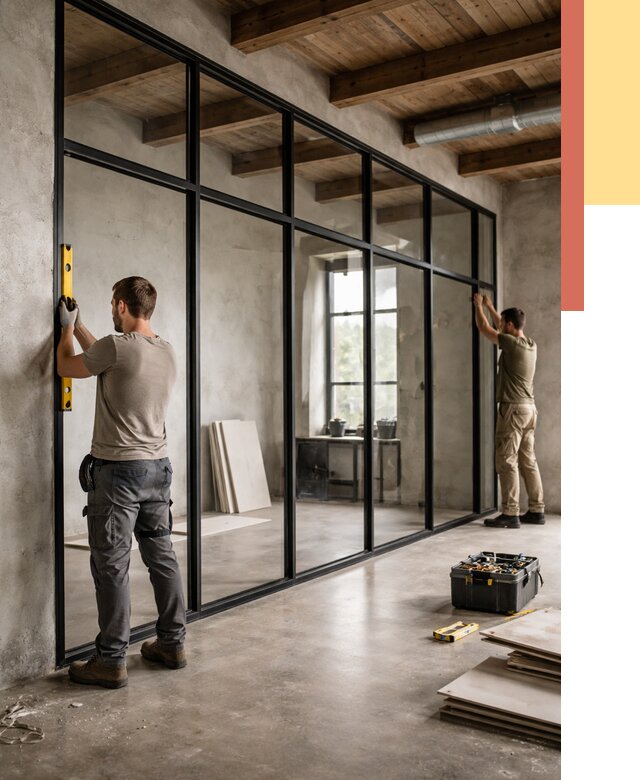 Стеклянные перегородки лофт в Железногорске от 10732 руб. под ключ | ОТДЕЛОЧНИК-Жлк