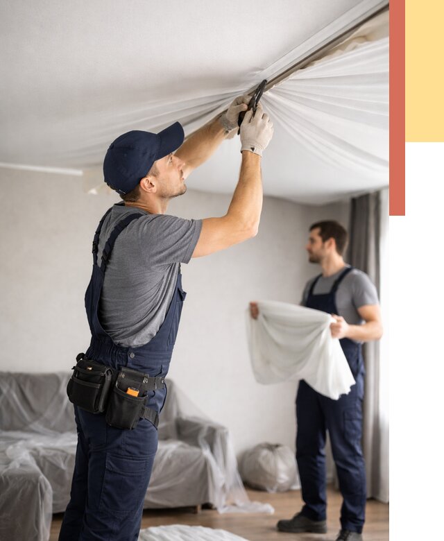 Демонтаж натяжного потолка в Железногорске от 4599 руб. — снятие и разбор под ключ | ОТДЕЛОЧНИК-Жлк