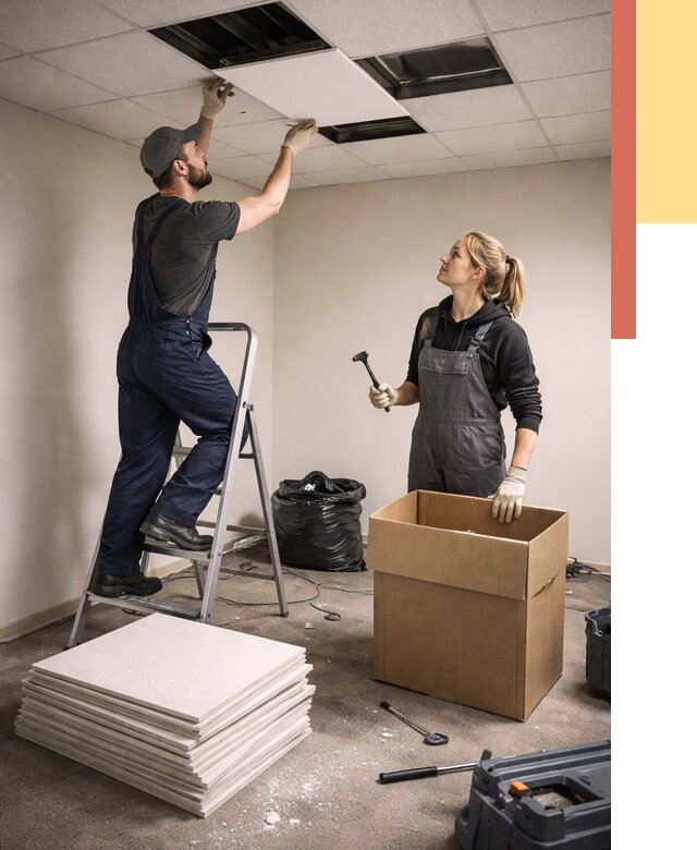 Демонтаж потолочной плитки в Железногорске от 4599 руб. быстро и недорого | ОТДЕЛОЧНИК-Жлк