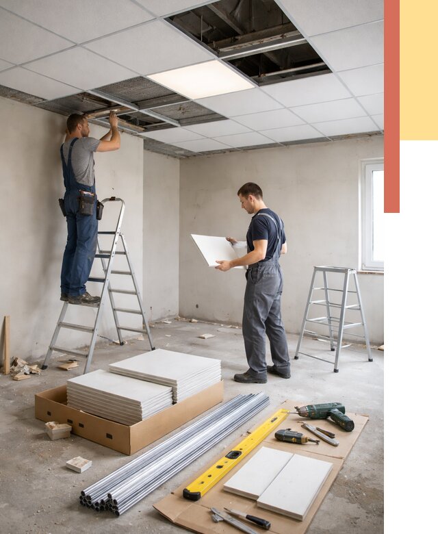 Монтаж потолка армстронг в Железногорске от 4599 руб/м2 — быстрая установка под ключ | ОТДЕЛОЧНИК-Жлк