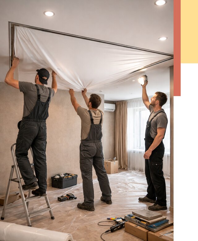 Монтаж ПВХ натяжного потолка в Железногорске от 3577 руб. под ключ | ОТДЕЛОЧНИК-Жлк