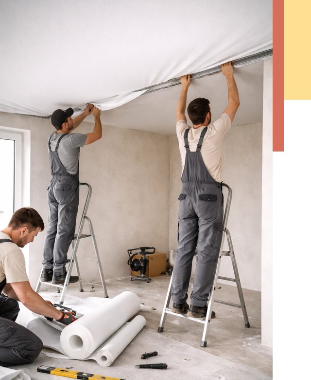 Монтаж тканевого натяжного потолка в Железногорске от 3577 руб. под ключ | ОТДЕЛОЧНИК-Жлк