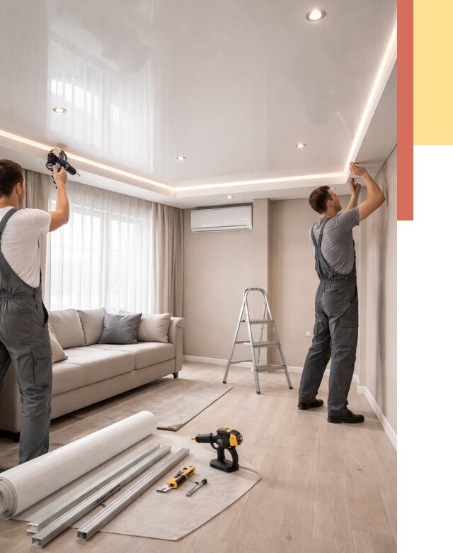 Монтаж глянцевого натяжного потолка в Железногорске от 767 руб. под ключ | ОТДЕЛОЧНИК-Жлк