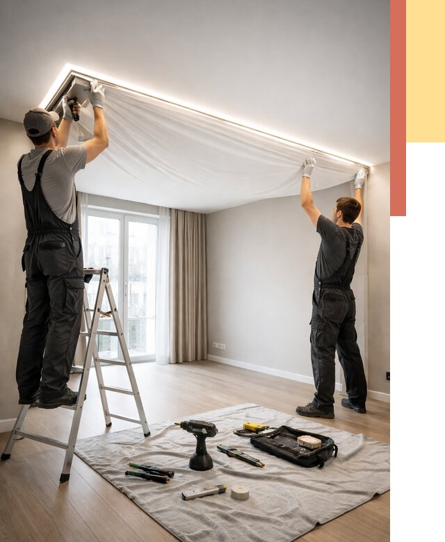 Монтаж парящего натяжного потолка в Железногорске от 4599 руб. быстро и недорого | ОТДЕЛОЧНИК-Жлк