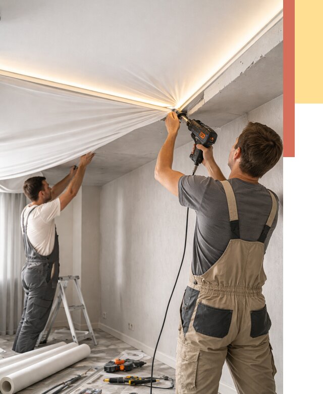 Монтаж натяжного потолка с подсветкой в Железногорске от 971 руб. | ОТДЕЛОЧНИК-Жлк