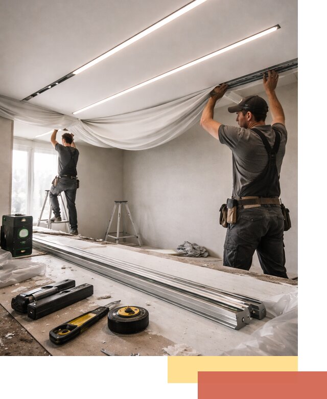 Монтаж натяжных потолков со световыми линиями в Железногорске