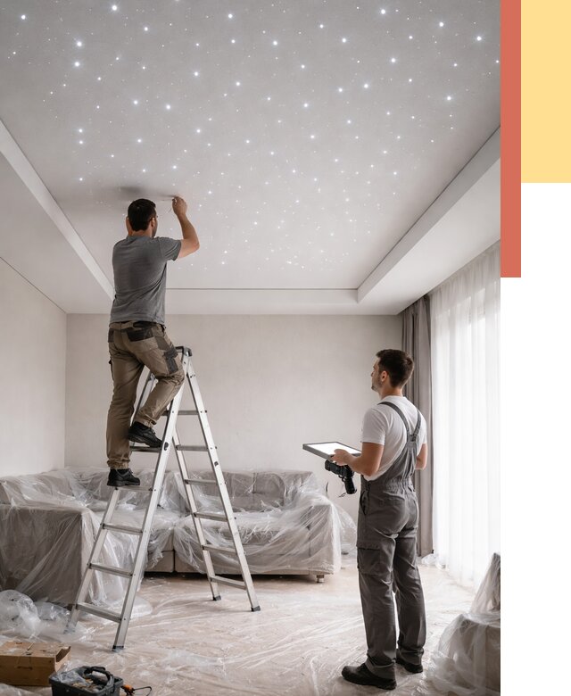 Монтаж натяжного потолка «звездное небо» в Железногорске от 6644 руб. | ОТДЕЛОЧНИК-Жлк