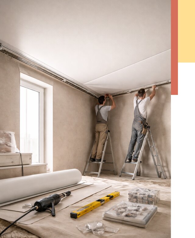 Монтаж натяжного потолка в спальне в Железногорске от 3884 руб. под ключ | ОТДЕЛОЧНИК-Жлк