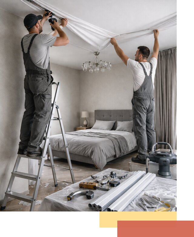 Монтаж натяжного потолка в спальне в Железногорске