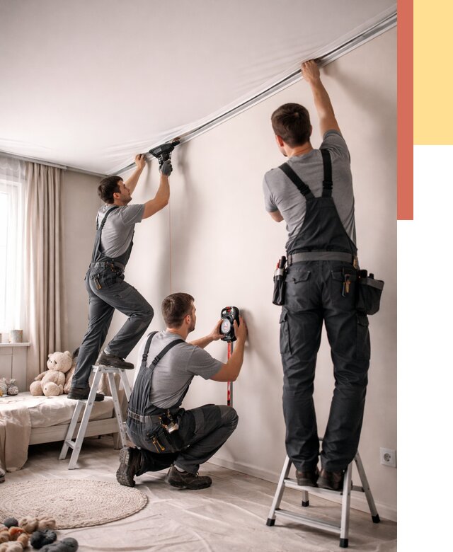 Монтаж натяжного потолка в детской в Железногорске от 3577 руб. — быстро и недорого | ОТДЕЛОЧНИК-Жлк