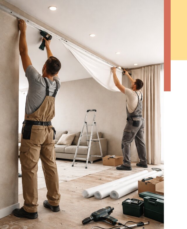 Монтаж натяжного потолка в гостиной в Железногорске от 562 руб. | ОТДЕЛОЧНИК-Жлк