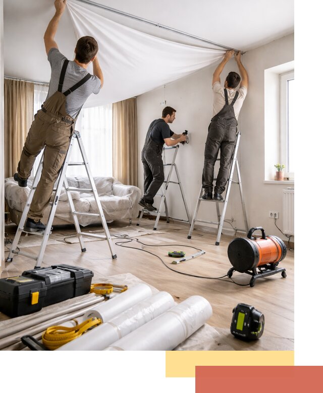 Монтаж натяжного потолка в гостиной в Железногорске