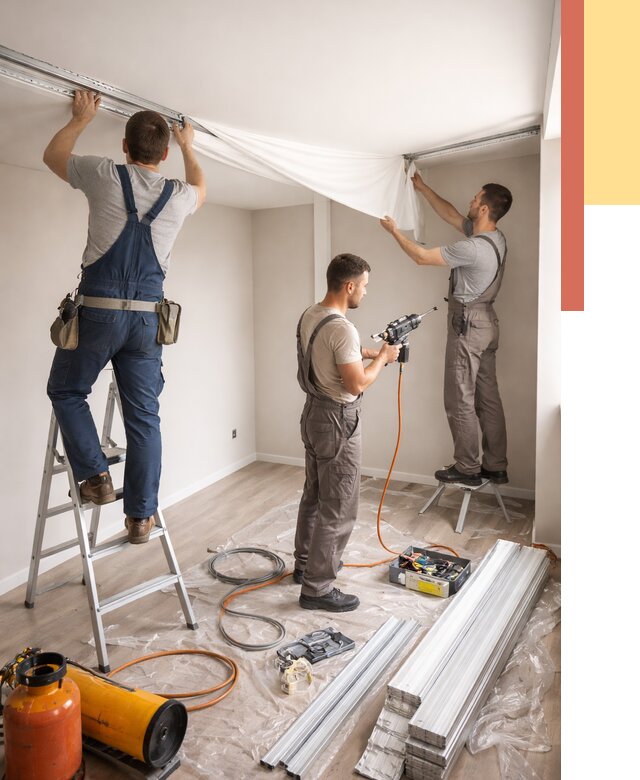 Монтаж натяжного потолка в студии в Железногорске от 5622 руб. — быстро и недорого | ОТДЕЛОЧНИК-Жлк