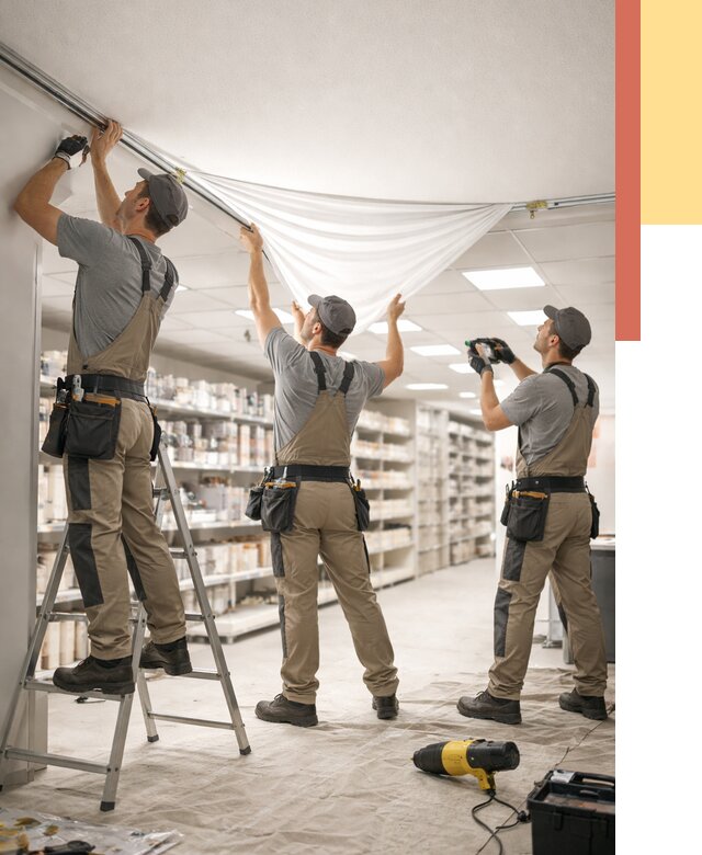 Монтаж натяжного потолка в магазине в Железногорске от 4599 руб. быстро и недорого | ОТДЕЛОЧНИК-Жлк