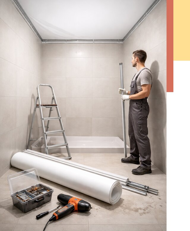 Монтаж натяжного потолка в санузле в Железногорске от 1891 руб. — ОТДЕЛОЧНИК-Жлк