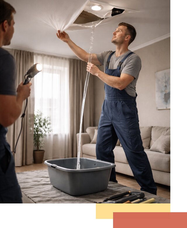 Слив воды с натяжного потолка в Железногорске быстро и аккуратно