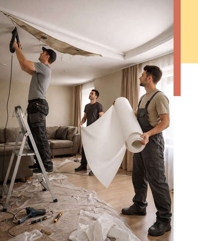 Замена полотна натяжного потолка в Железногорске от 9710 руб. быстро и недорого | ОТДЕЛОЧНИК-Жлк