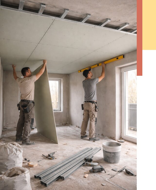 Одноуровневый потолок из гипсокартона в Железногорске от 767 руб. — монтаж под ключ | ОТДЕЛОЧНИК-Жлк