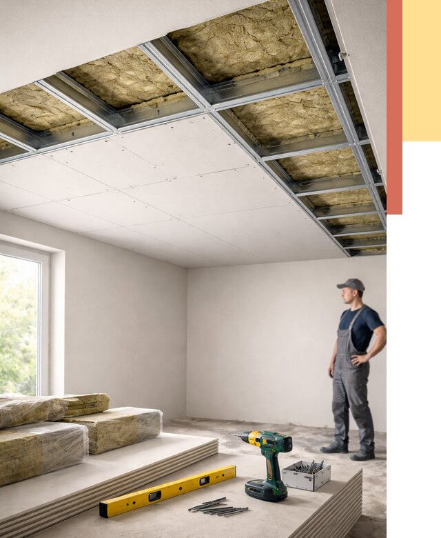 Звукоизоляция потолка ГКЛ в Железногорске от 971 руб. — монтаж под ключ | ОТДЕЛОЧНИК-Жлк