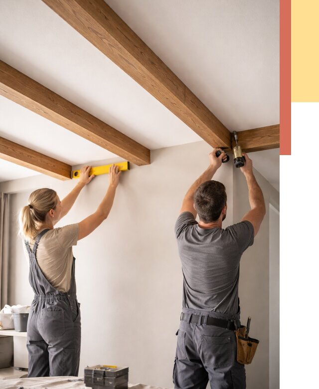 Монтаж декоративных балок на потолок в Железногорске от 4293 руб. — ОТДЕЛОЧНИК-Жлк